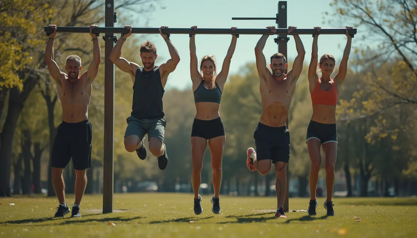 calisthenics : personne effectuant un exercice de calisthenics en plein air