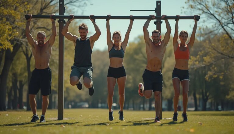 calisthenics : personne effectuant un exercice de calisthenics en plein air