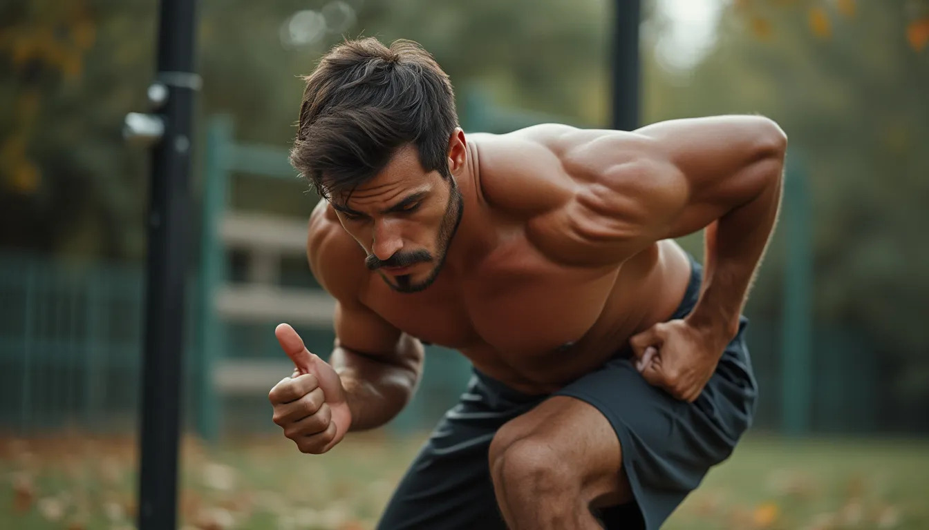 calisthenics avancé : athlète réalisant un mouvement avancé de calisthenics en plein air