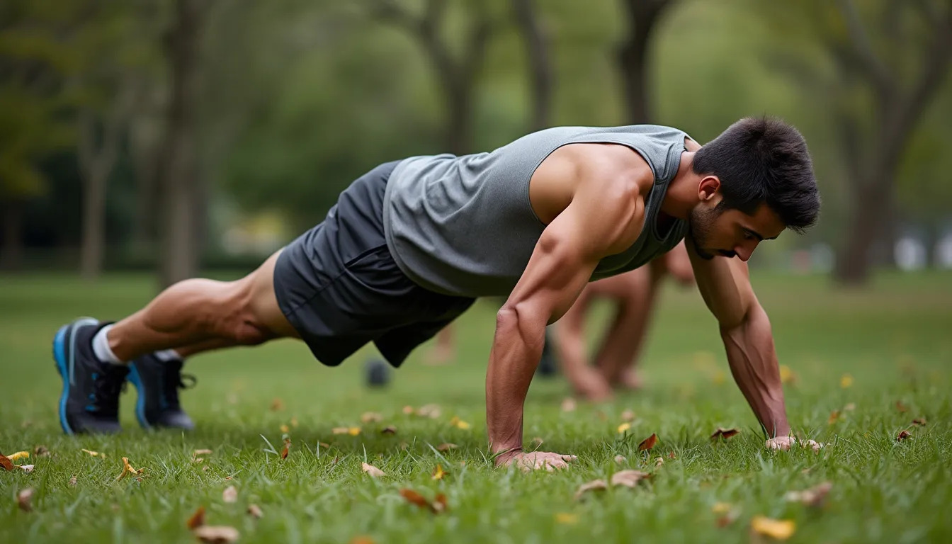 pompes en calisthenics : personne réalisant une pompe en calisthenics avec bonne posture