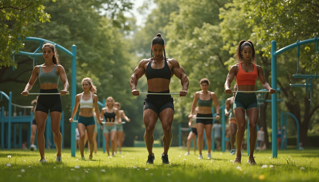 calisthénie : personne réalisant des exercices de calisthénie dans un parc