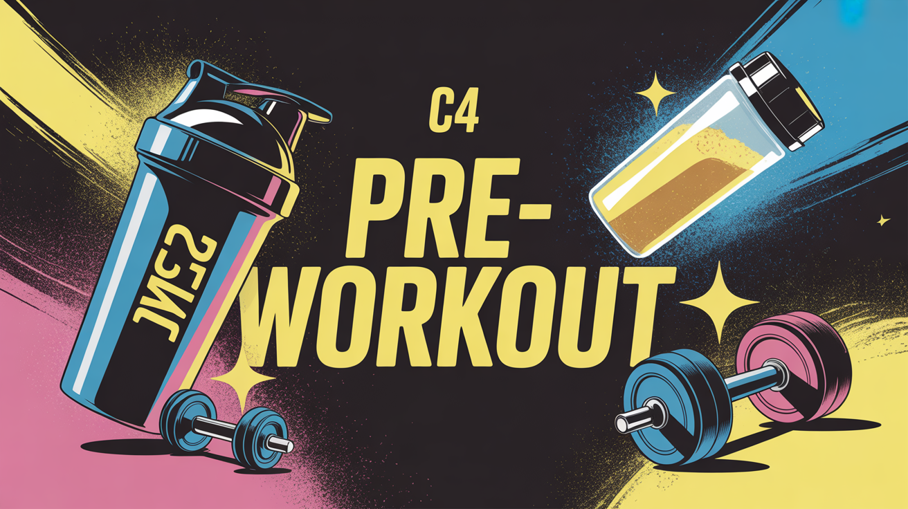 Affiche C4 Pre-Workout shaker haltères poudre ambiance motivante