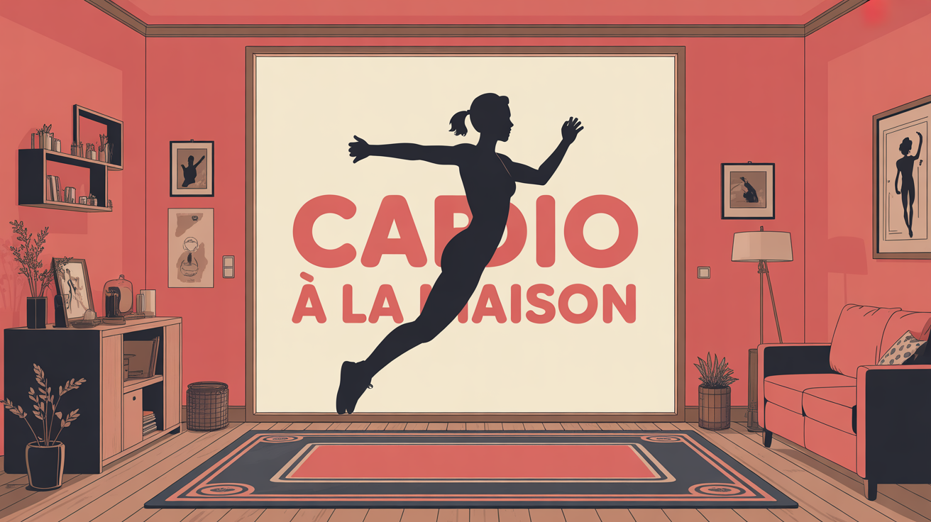 Cardio a la maison jumping jack dans salon avec tapis de sport