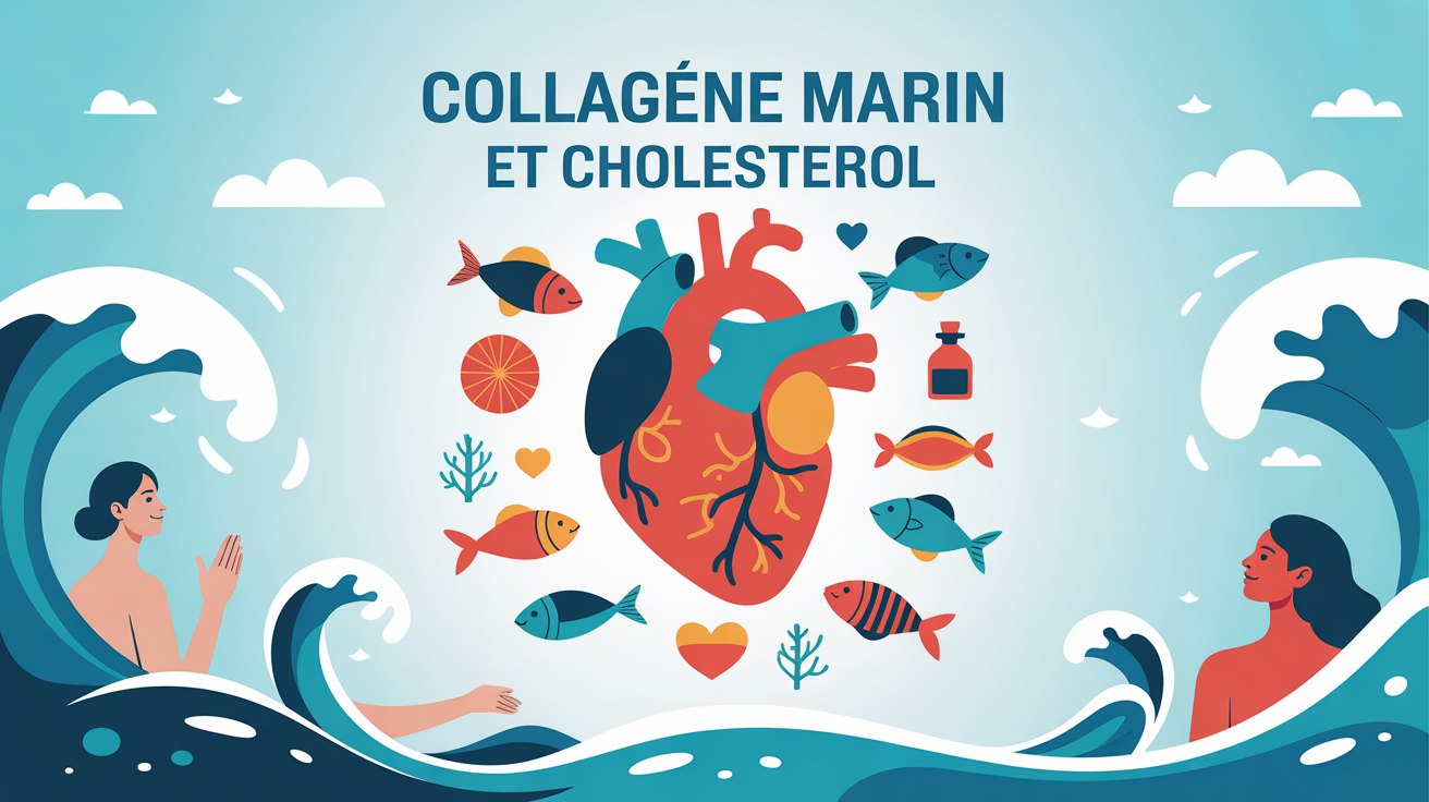 Illustration coeur lumineux collagene marin prevention cholesterol