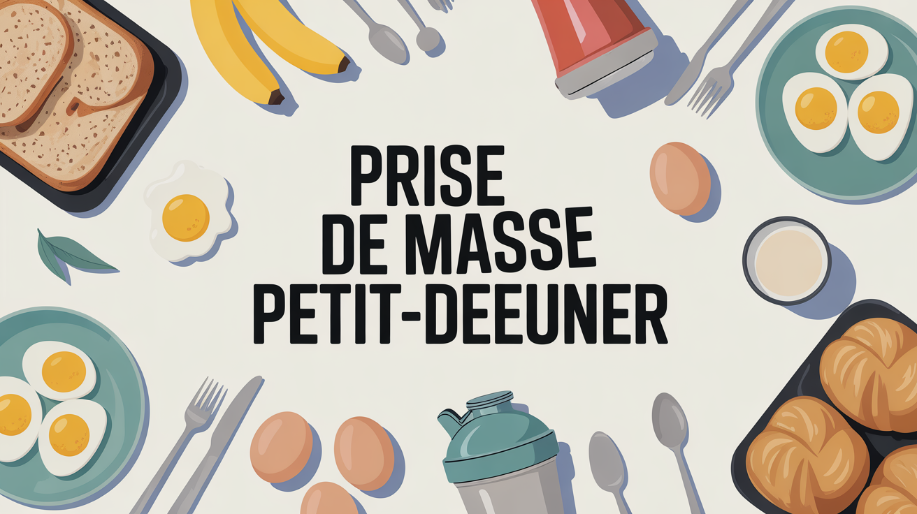 Table petit-déjeuner prise de masse avec flocons d'avoine, œufs et shaker protéines