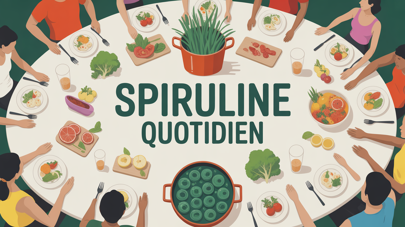illustration spiruline table aliments sportifs tous âges