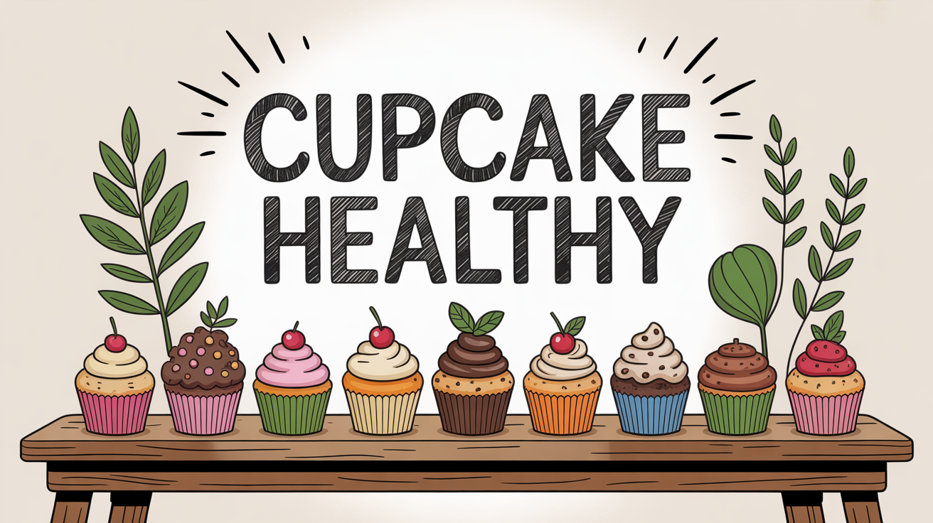 Cupcakes healthy sur table en bois avec ingrédients naturels
