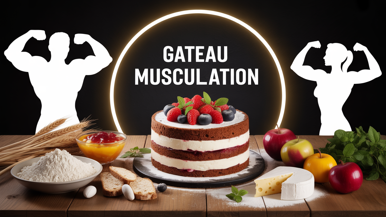 gateau musculation avec ingrédients sportifs sur table