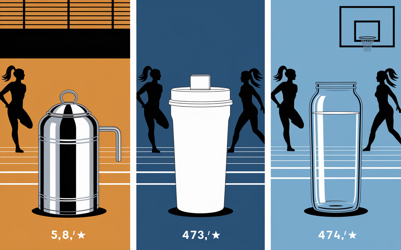 Comparatif visuel gourdes musculation inox plastique verre avec notes