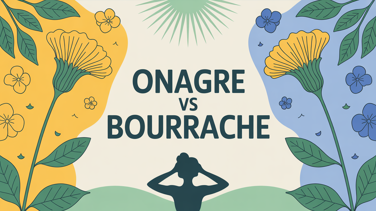 Visuel comparatif huiles d'onagre et bourrache pour bien-être peau femme