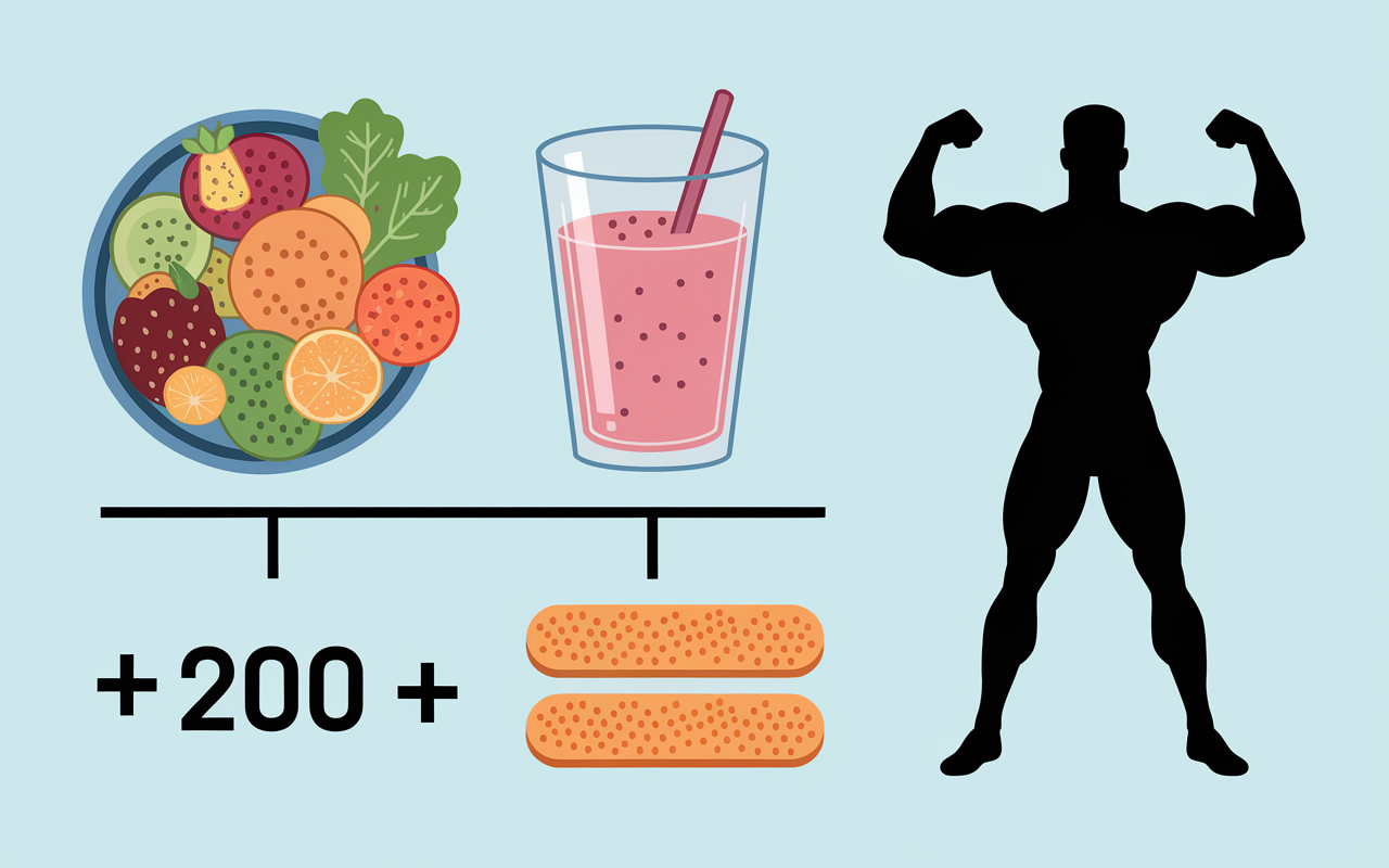 Bol et smoothie illustrant surplus pour 5 kg de muscle