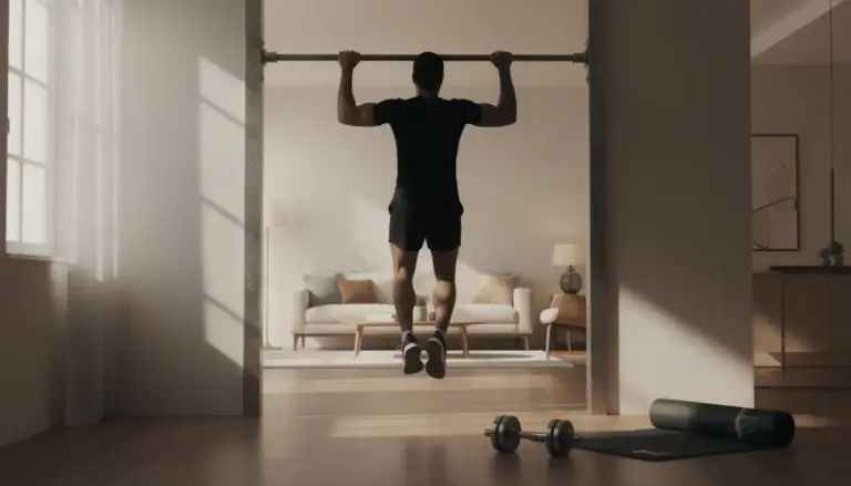 Personne fait traction sur barre à la maison, musculation calisthenics