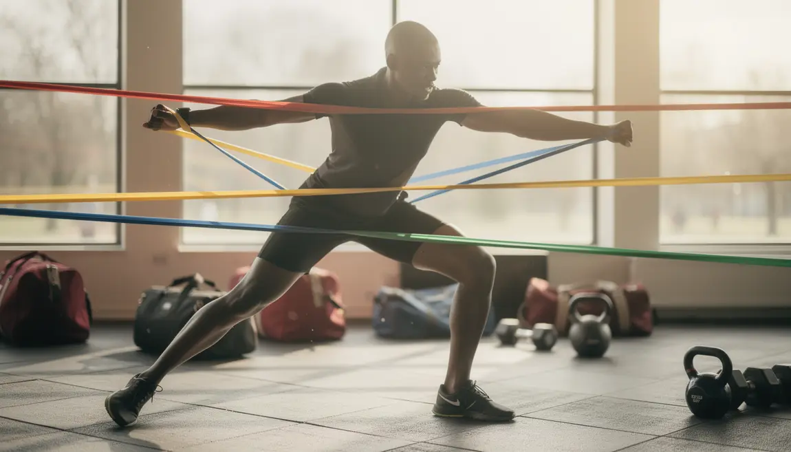 Exercices calisthenics avec bandes elastiques en salle ou parc