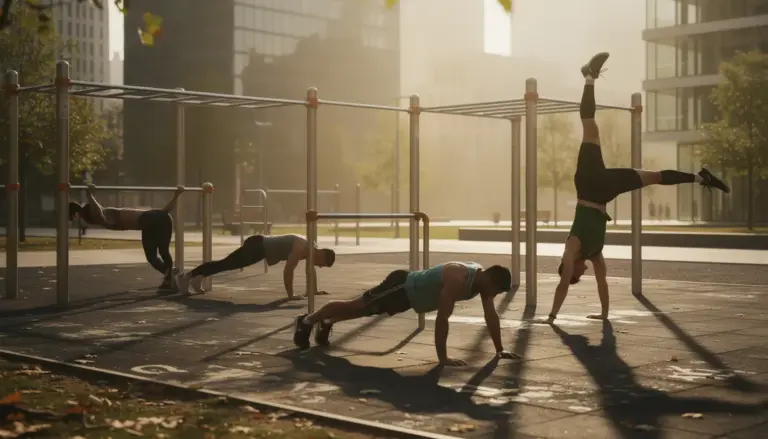 Entraînement calisthenics dans un parc urbain moderne