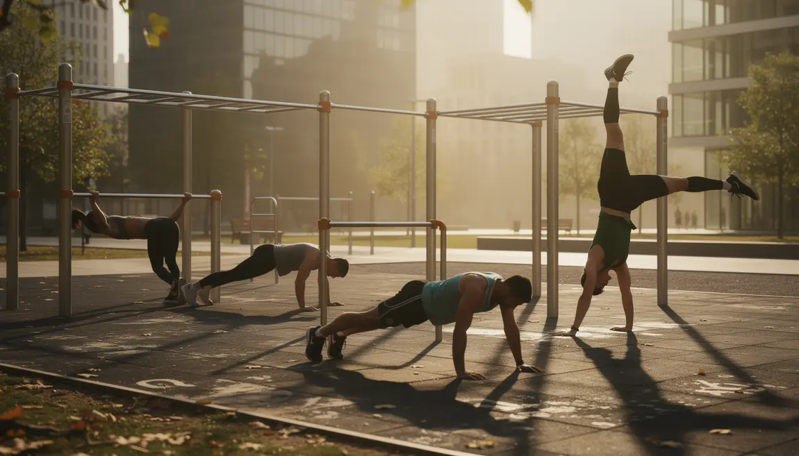Entraînement calisthenics dans un parc urbain moderne