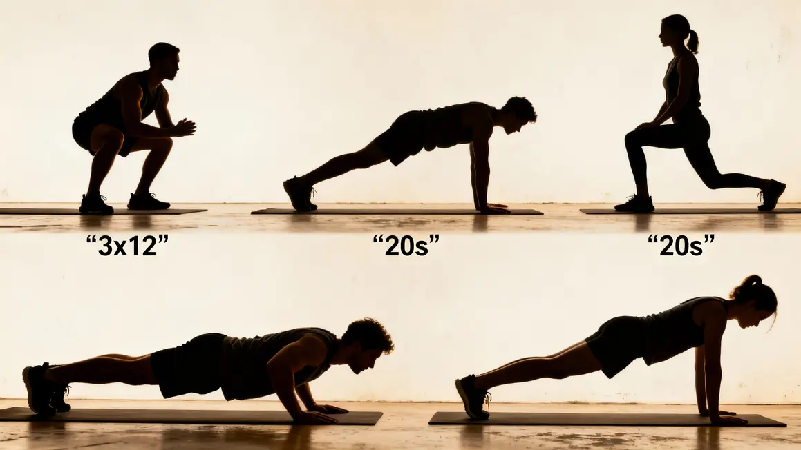 Exercices de base calisthenics squat pompe planche fente bird dog