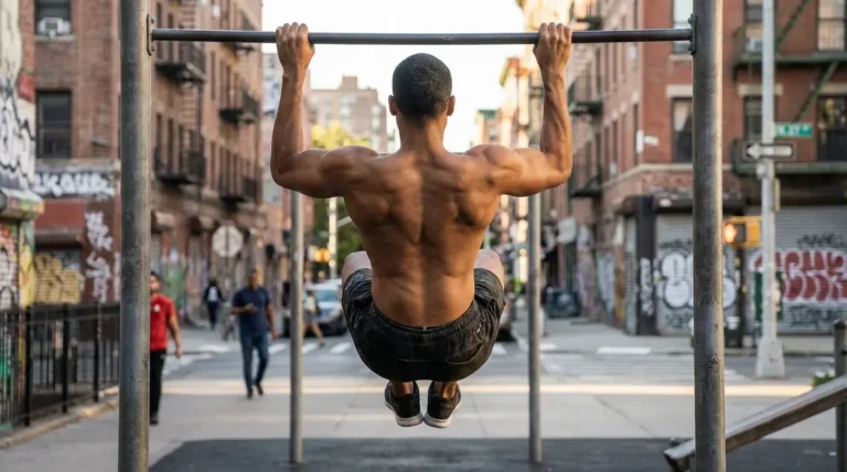 personnage stylise front lever muscles dorsaux abdominaux exterieur