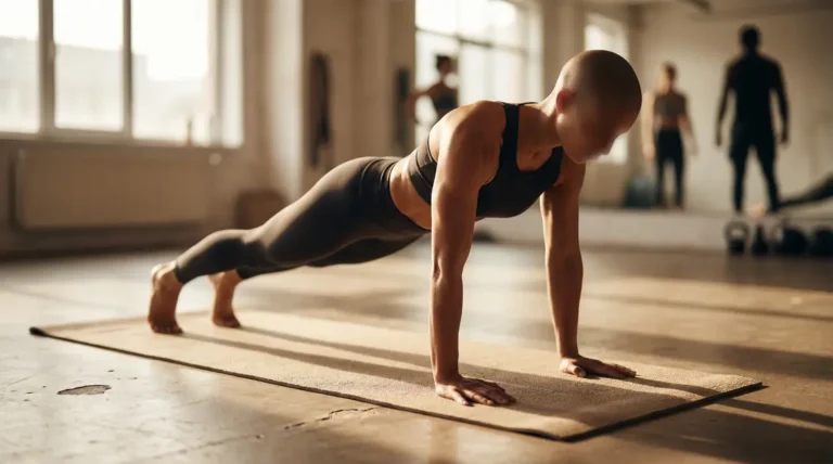 athlète en planche calisthenics sur tapis