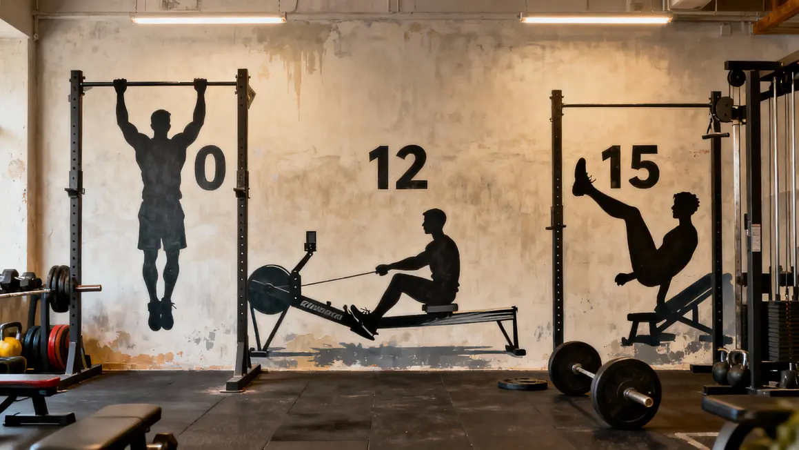 tableau prerequis front lever tractions rows leg raises salle sport