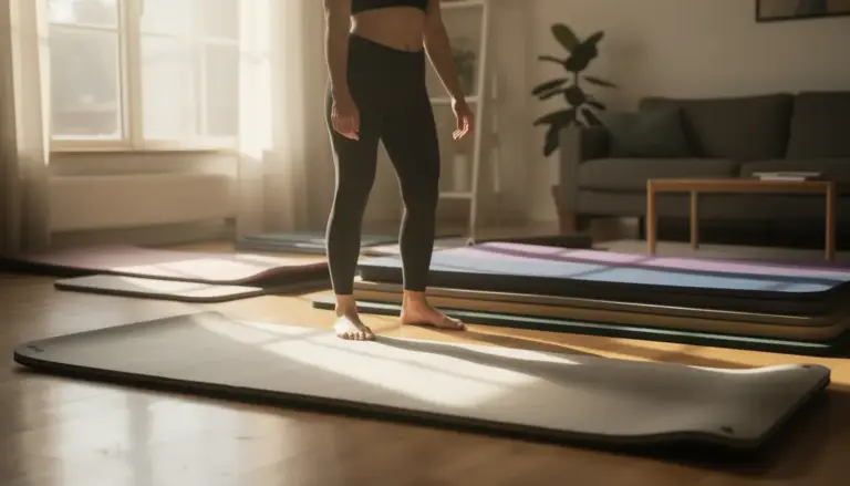 tapis de sol calisthenics dans salon, différents modèles et épaisseurs
