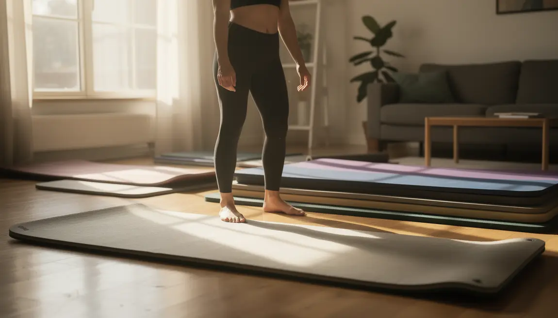 tapis de sol calisthenics dans salon, différents modèles et épaisseurs