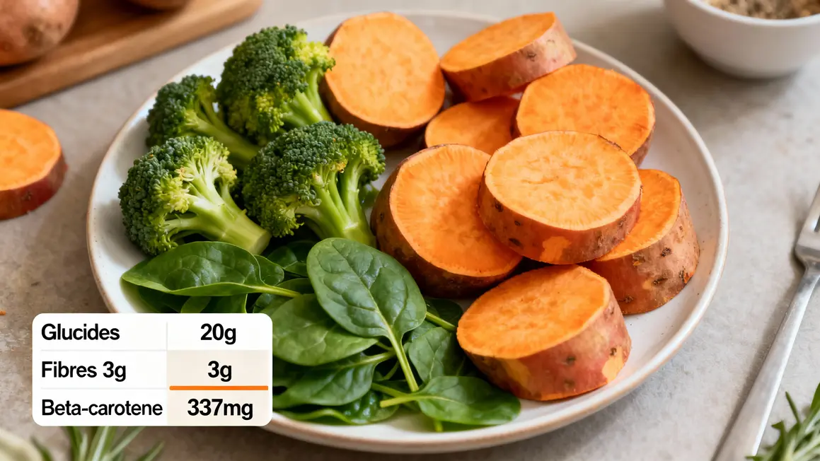 Assiette patate douce brocoli épinard nutrition musculation