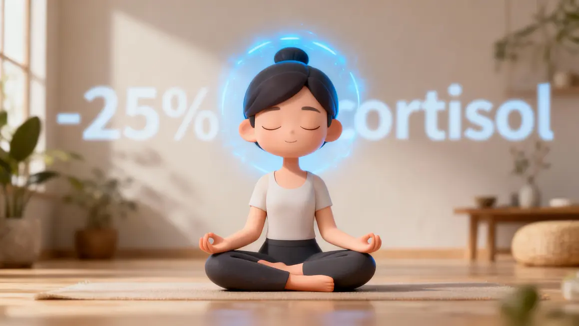 Personne méditant réduction cortisol ambiance zen