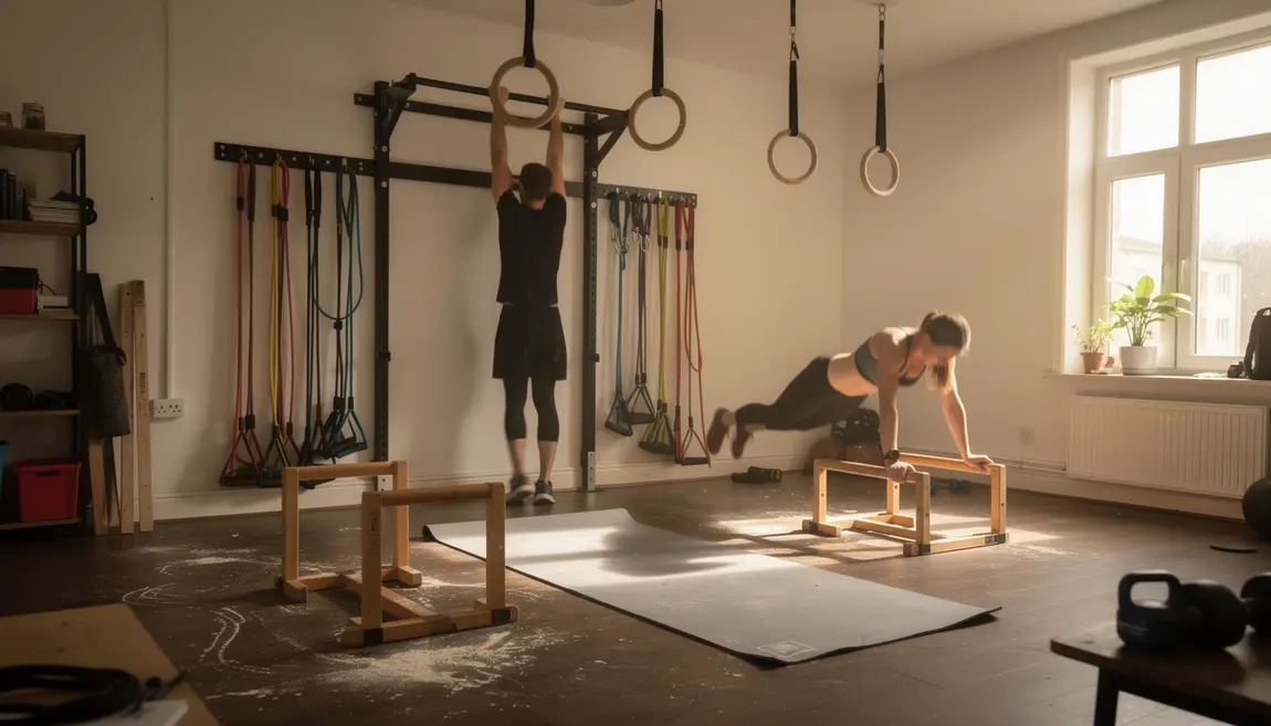 calisthenics accessoires barre traction bandes resistance anneaux parallettes salle entraînement maison