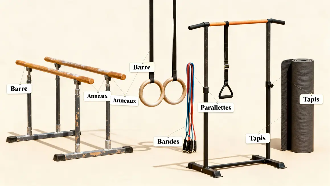 equipements calisthenics minimaliste barre anneaux parallettes bandes tapis