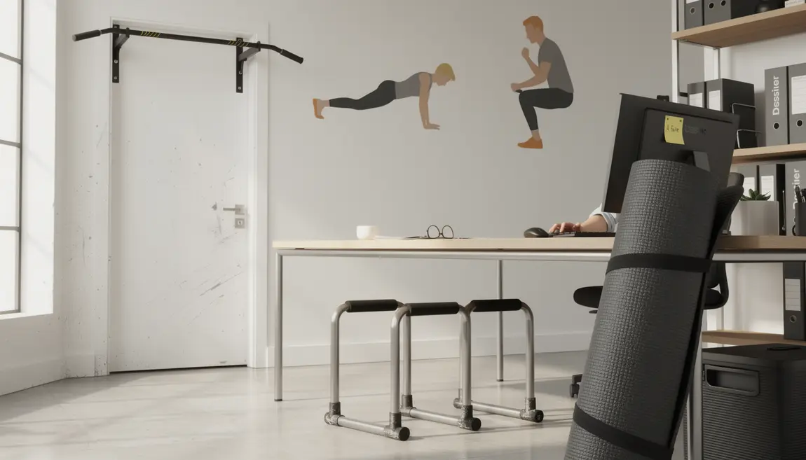 Espace bureau calisthenics barre traction tapis pompe squat