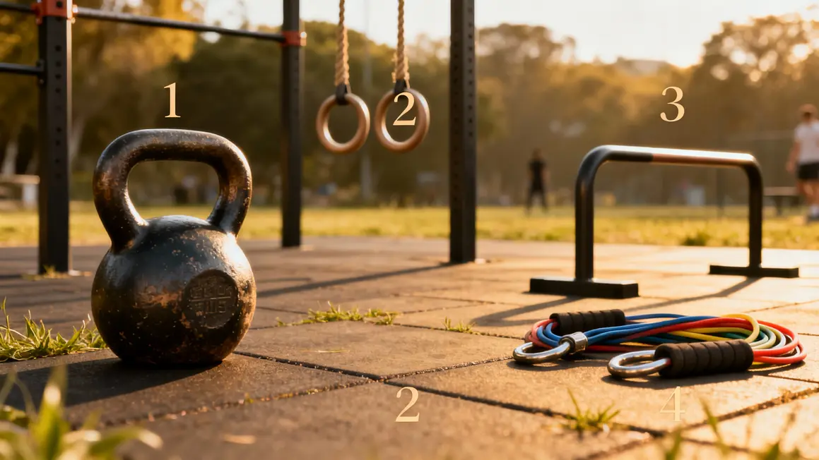 Kettlebell anneaux barre bandes musculation extérieure