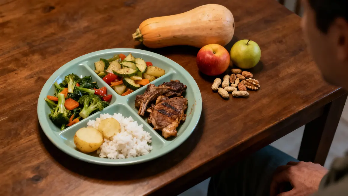 assiette legumes proteines riz gourde calisthenics voyage