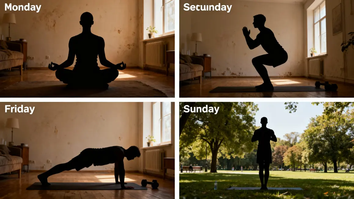 Routine hebdomadaire meditation calisthenics squat plank respiration