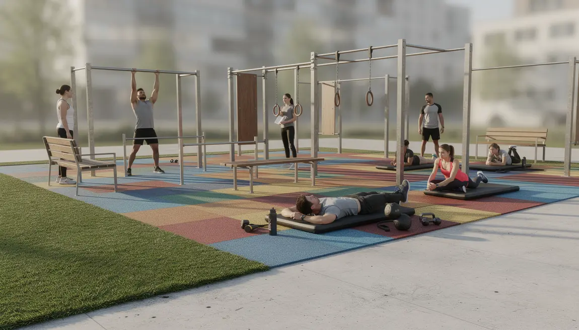 espace calisthenics moderne avec sol epdm gazon beton
