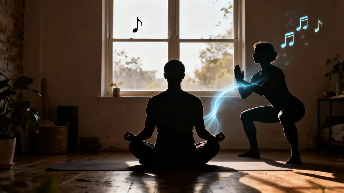 Silhouette meditation et squat avec symboles respiration articulaire
