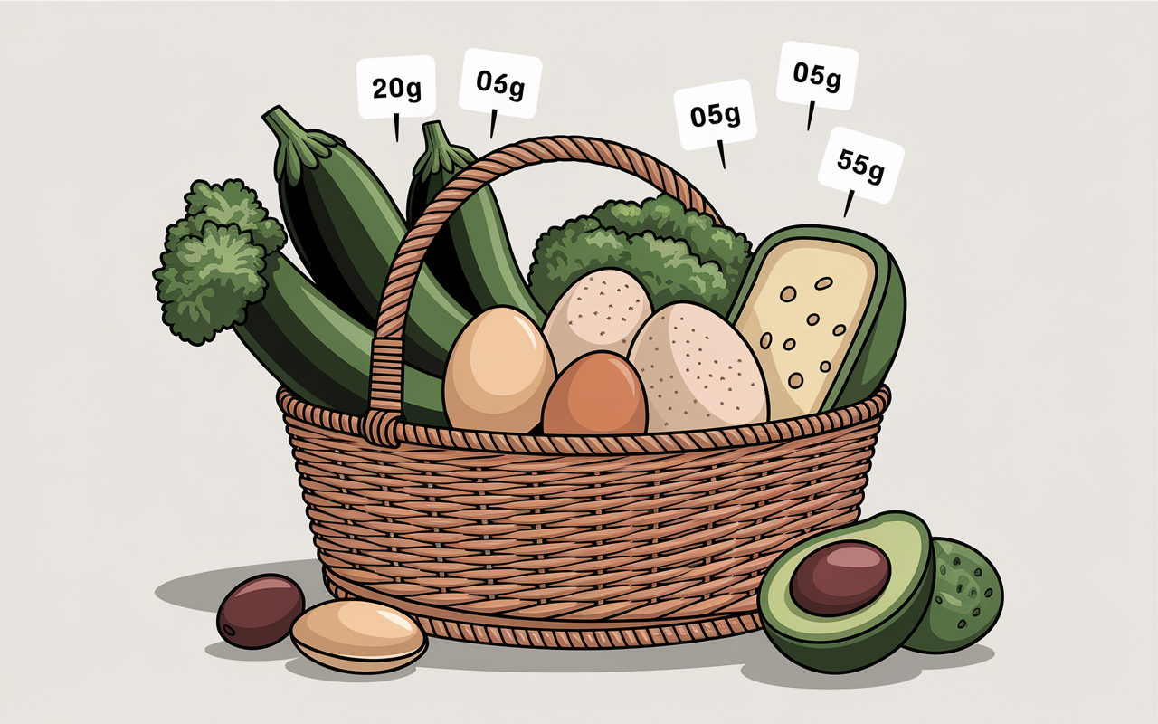 panier aliments pauvre en glucide quantités étiquettes