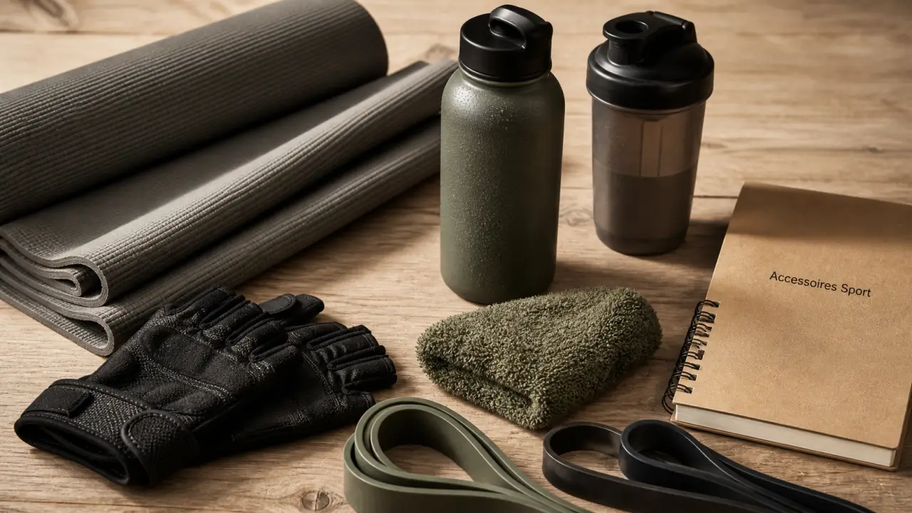 accessoire pour sport : accessoires de musculation (gants, bandes, gourde)