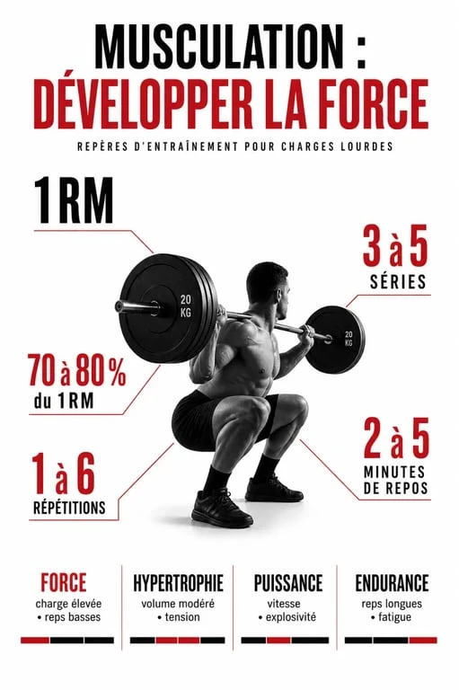 Musculation pour la force : repères de charge, répétitions, repos et exercices clés