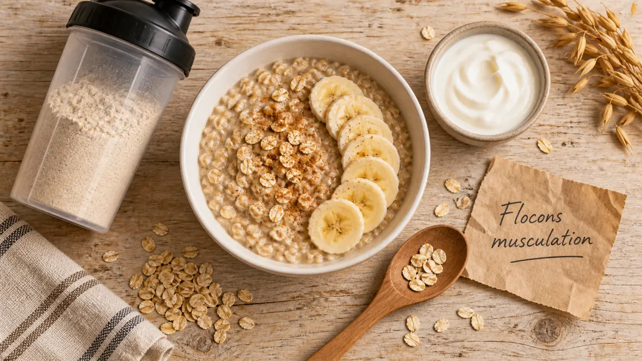 Flocons d'avoine musculation : porridge pour prise de masse, vue de dessus