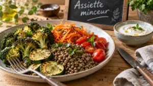 Les 20 aliments qui font maigrir : assiette minceur légumes et lentilles