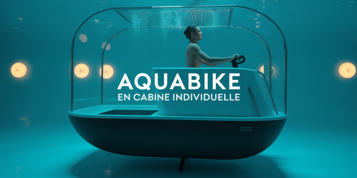 Aquabike en cabine individuelle dans une cabine moderne, jets hydromassants, ambiance cocooning