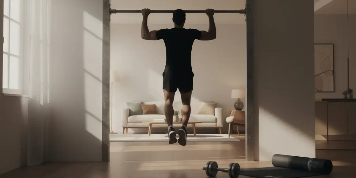 Personne fait traction sur barre à la maison, musculation calisthenics