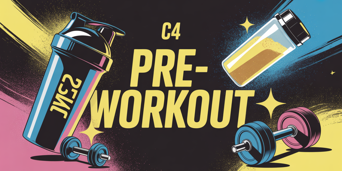 Affiche C4 Pre-Workout shaker haltères poudre ambiance motivante