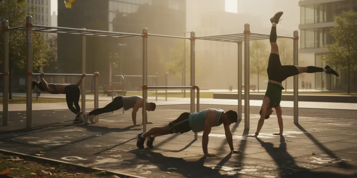 Entraînement calisthenics dans un parc urbain moderne