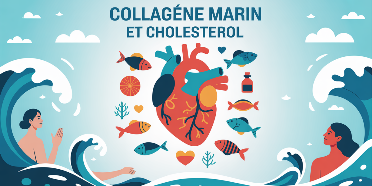 Illustration coeur lumineux collagene marin prevention cholesterol