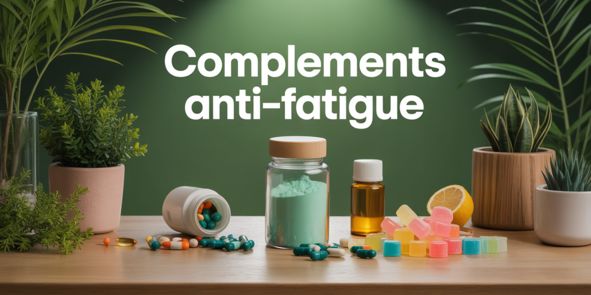 complements anti fatigue sur table bois, gélules, poudre, gummies, plantes