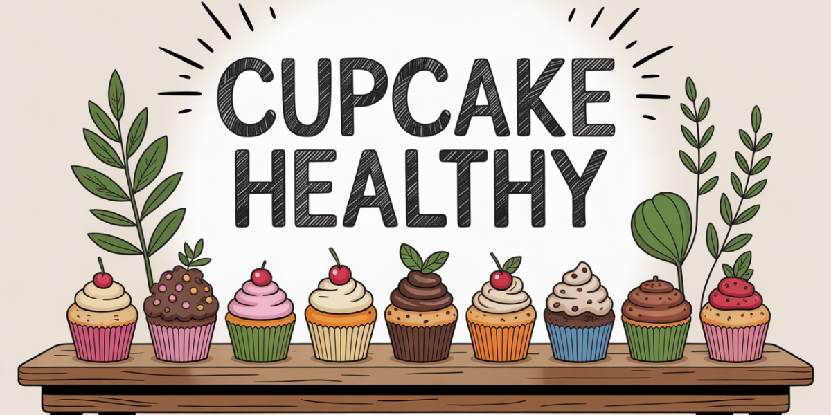 Cupcakes healthy sur table en bois avec ingrédients naturels