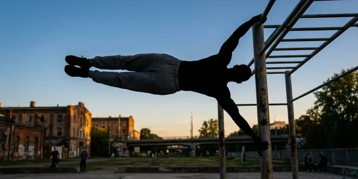 Drapeau humain calisthenics horizontal barre extérieur