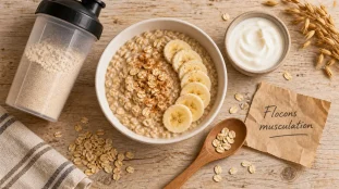 Flocons d'avoine musculation : porridge pour prise de masse, vue de dessus