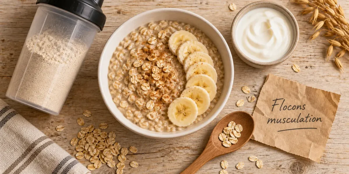 Flocons d'avoine musculation : porridge pour prise de masse, vue de dessus